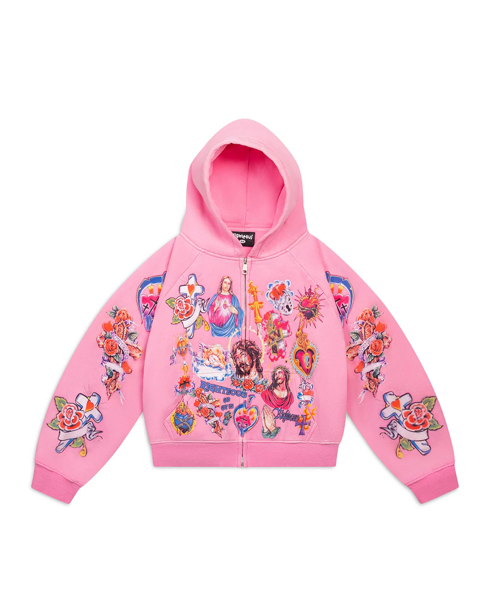 RIGHTEOUS RISEN KING ZIP UP HOODIE PINK