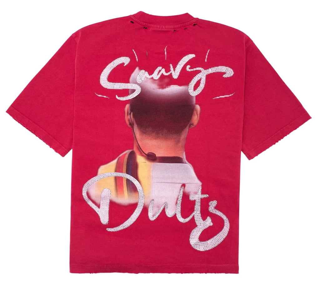 SAAVY DULTS RED ACID WASH URKEL GENIUS TEE