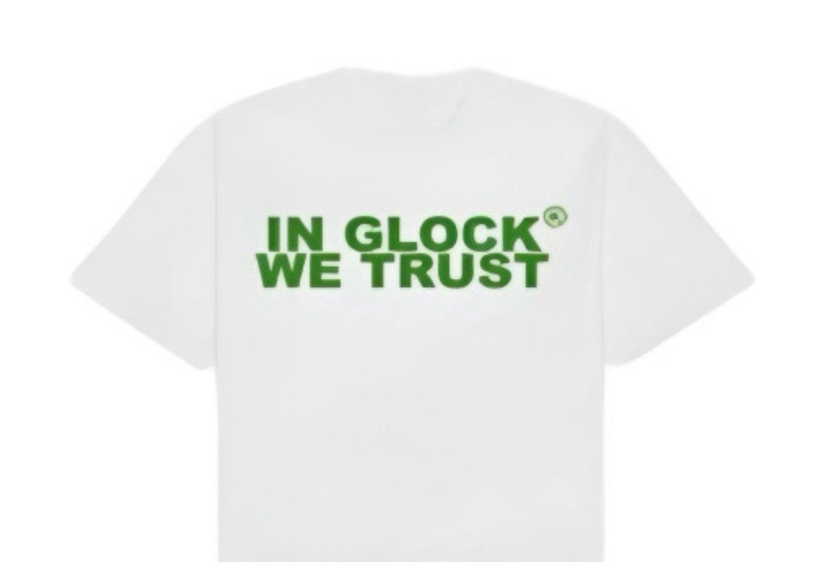 IN GLOCK WE TRUST WHITE / GREEN TEE