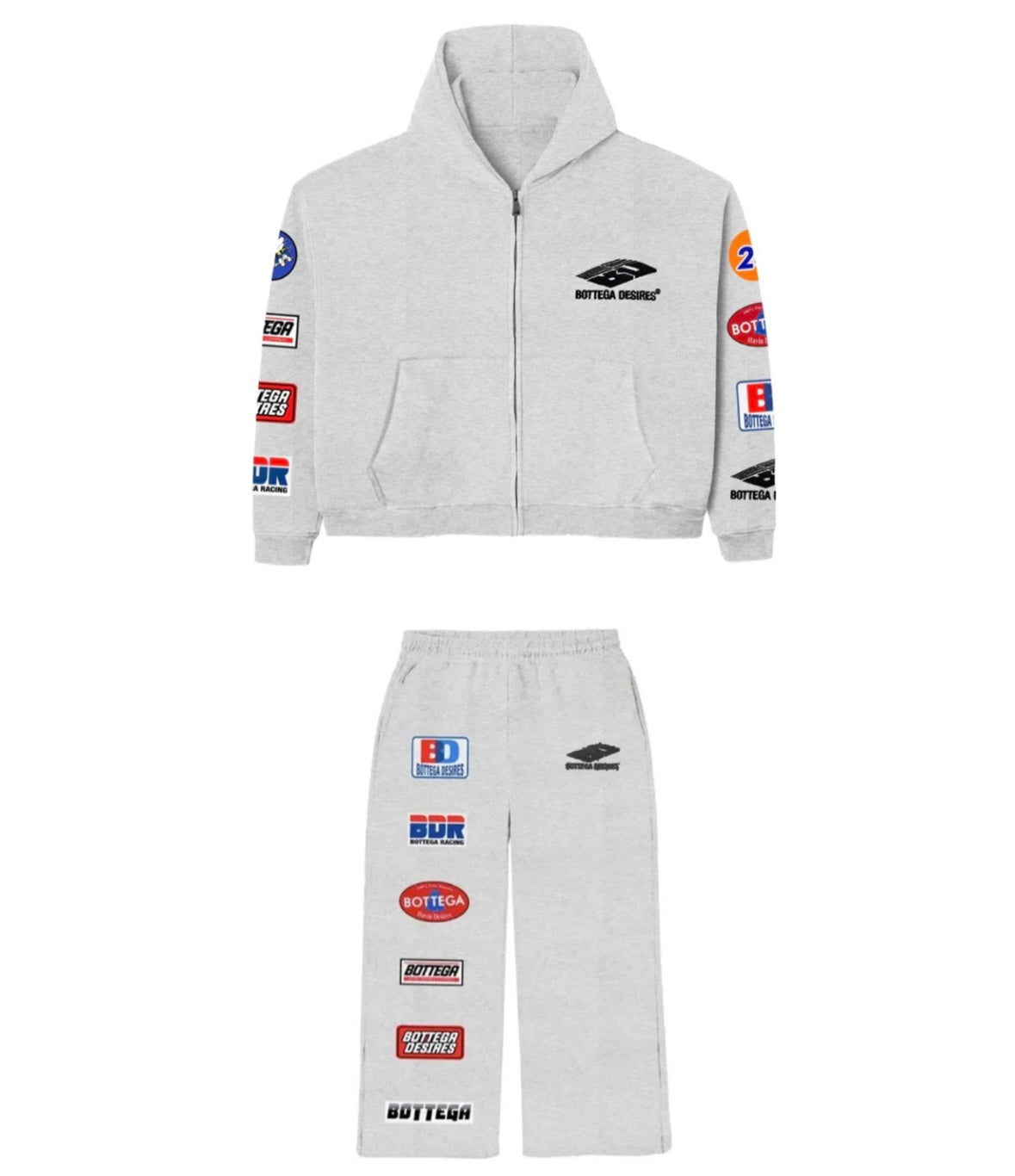 BOTTEGA DESIRES PATCHES GREY SWEATSUIT