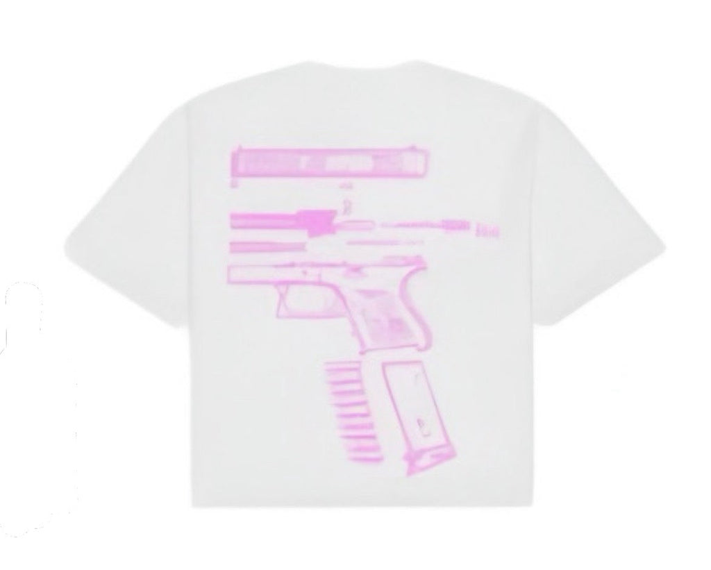 IN GLOCK WE TRUST WHITE / PINK TEE