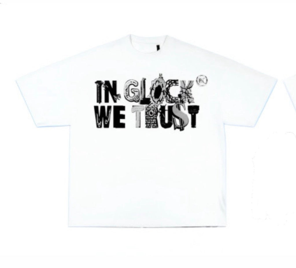IN GLOCK WE TRUST SKRAPYARD WHITE TEE