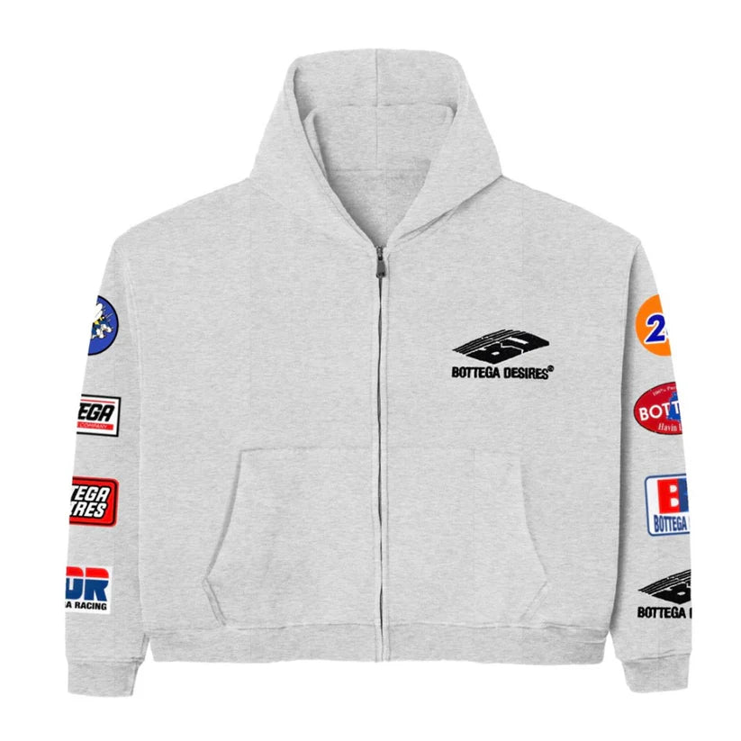 BOTTEGA DESIRES PATCHES HOODIE GREY