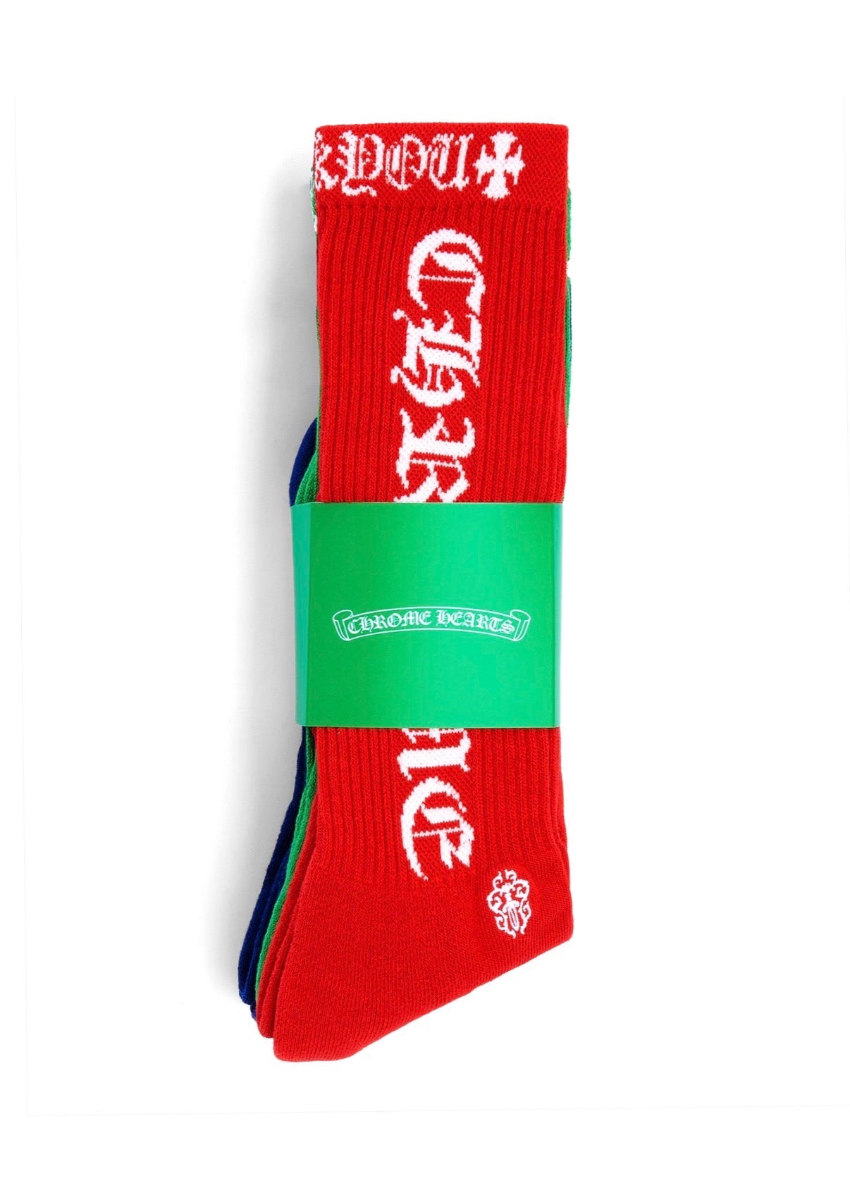 CHROME HEARTS "FUCK YOU" LOGO SOCKS GREEN, RED, BLUE (3 PACK)