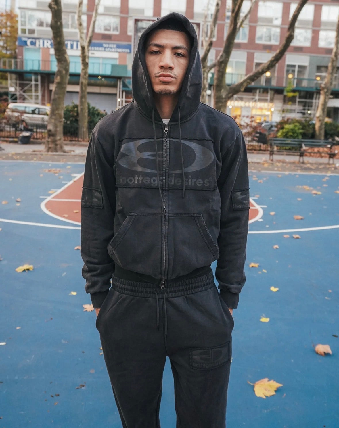 BOTTEGA DESIRES BLACK TECH ZIP UP HOODIE