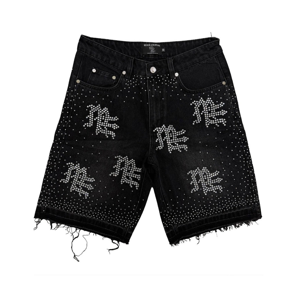 MIXED EMOTION RHINESTONE DENIM SHORTS