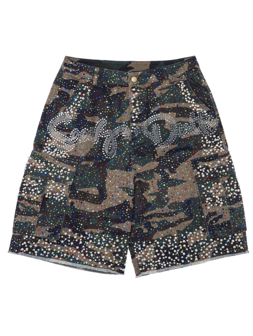 SAAVY DULTS CAMOU RHINESTONE JORTS