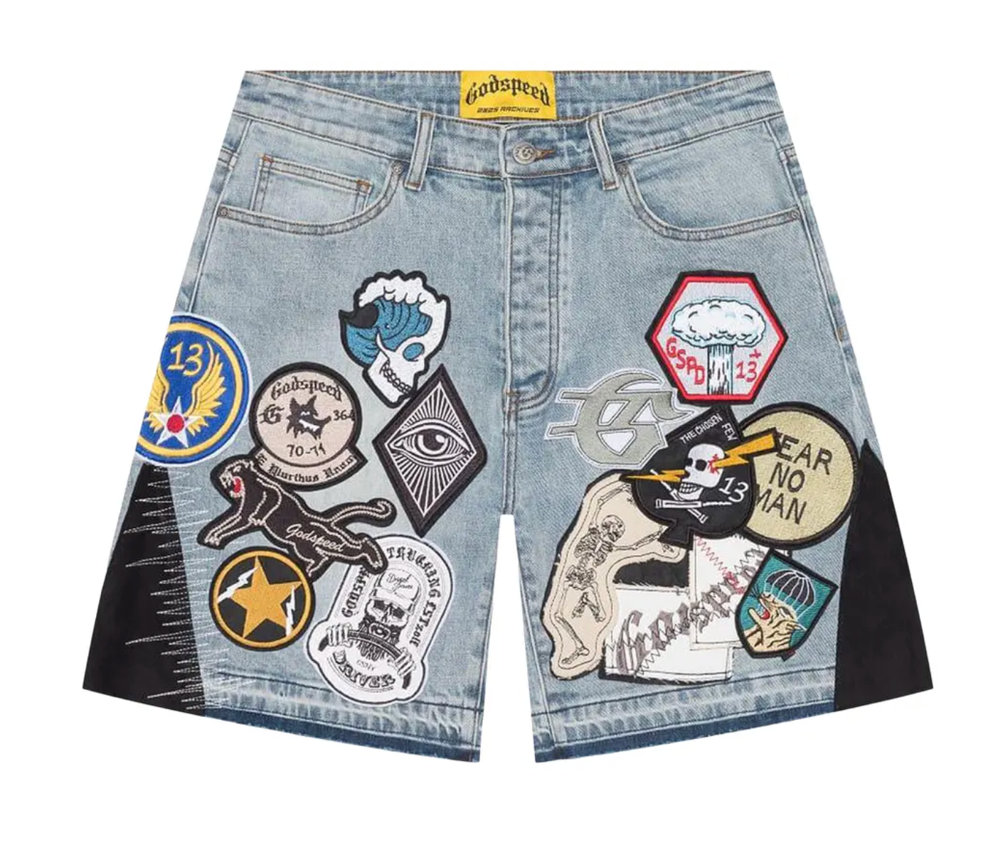GODSPEED PATCHWORK DENIM JORTS V2 BLUE
