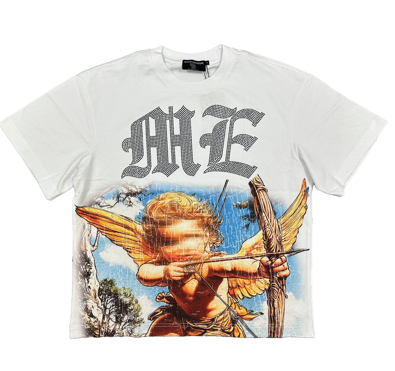 MIXED EMOTION WHITE ANGEL RHINESTONE TEE