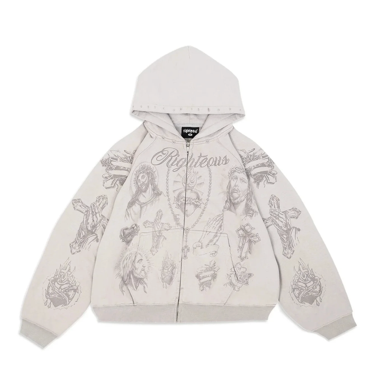 RIGHTEOUS TATTOO GREY ZIP UP HOODIE