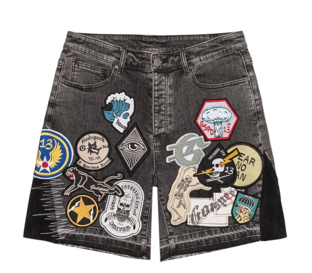 GODSPEED PATCHWORK DENIM JORTS V2 GREY
