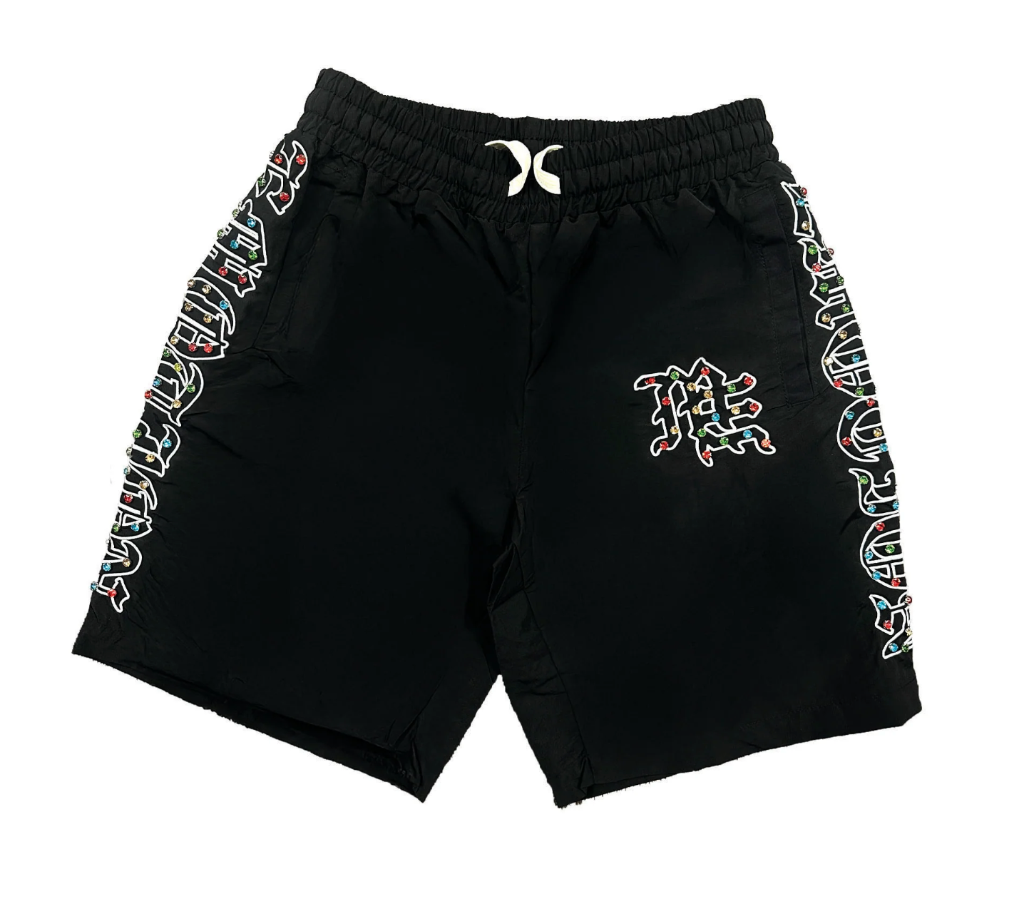 MIXED EMOTION RHINESTONE NYLON SHORTS BLACK