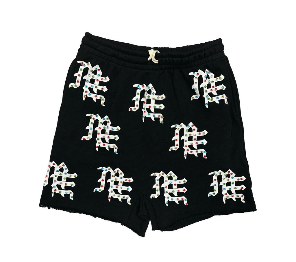 MIXED EMOTION ME LOGO FLEECE SHORTS BLACK