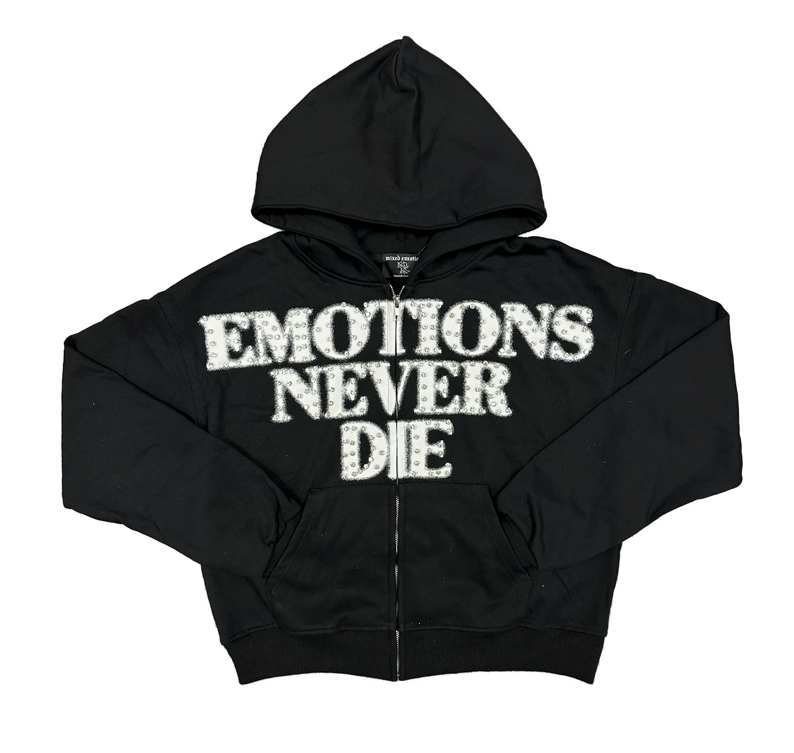 MIXED EMOTIONS BLACK "END" RHINESTONE HOODIE