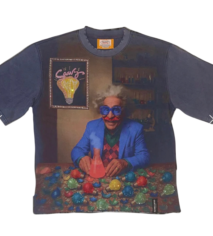 SAAVY DULTS BLUE ACID WASH EINSTEIN RHINESTONE TEE