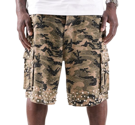 PAPER MONEY PEARL CRYSTAL CAMO JORTS