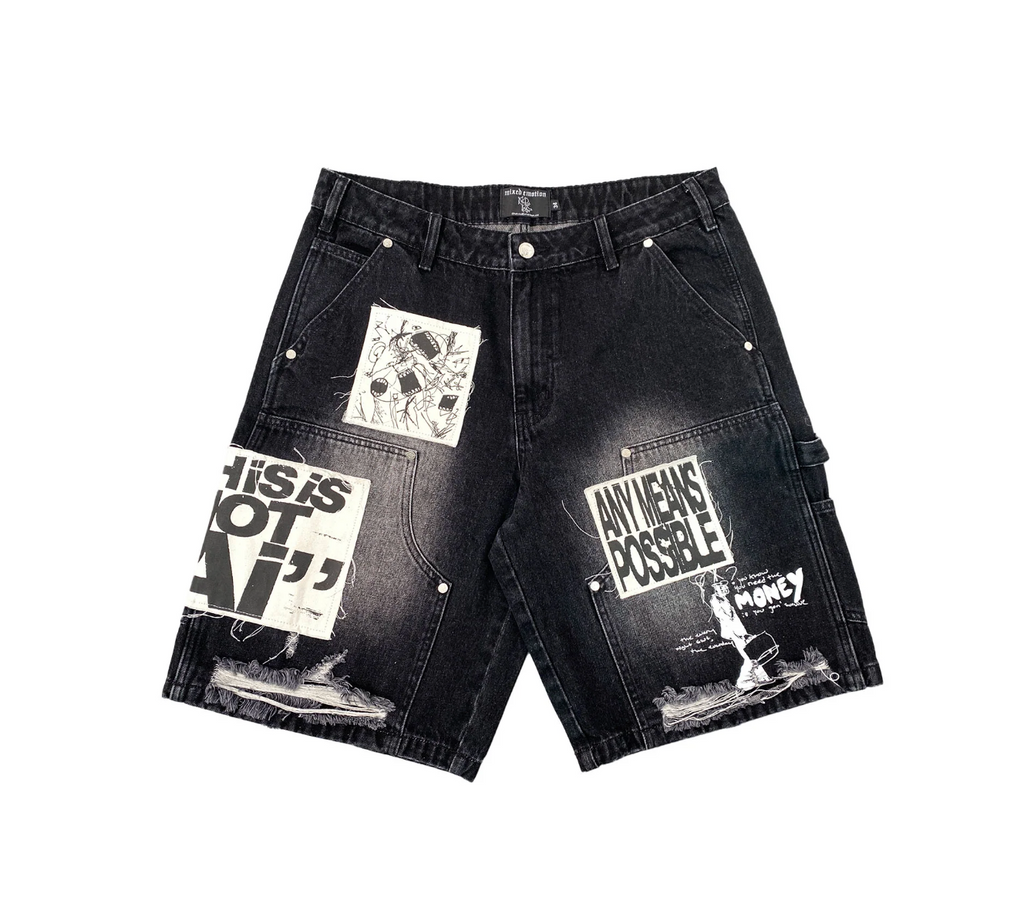 MIXED EMOTION BLACK AI DENIM SHORTS