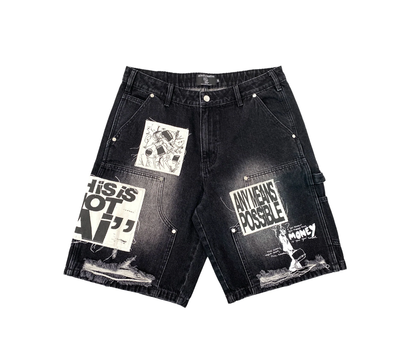 MIXED EMOTION BLACK AI DENIM SHORTS