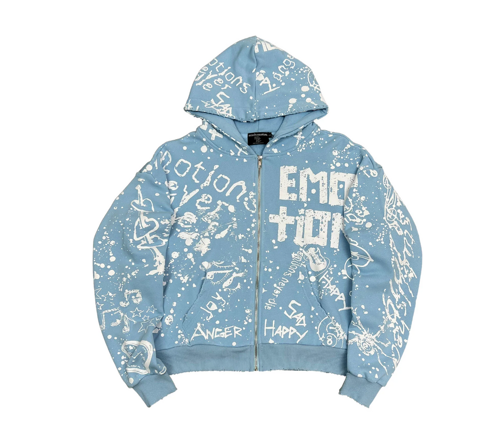 MIXED EMOTION BLUE GAFFITI HOODIE