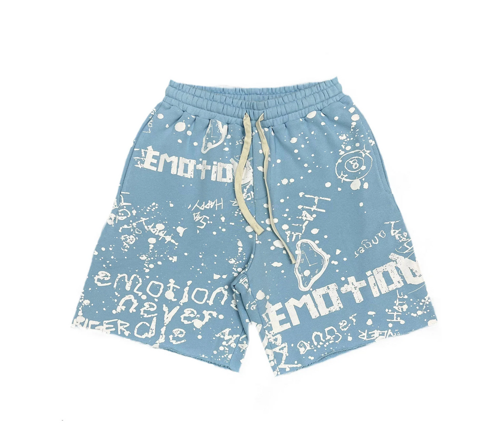 MIXED EMOTION BLUE GAFFITI SHORTS