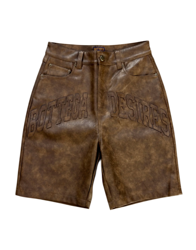 BOTTEGA DESIRES LEATHER BROWN SHORTS