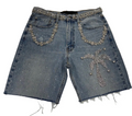 ROOT OF EVIL PALM TREE CRYSTAL JEAN SHORTS
