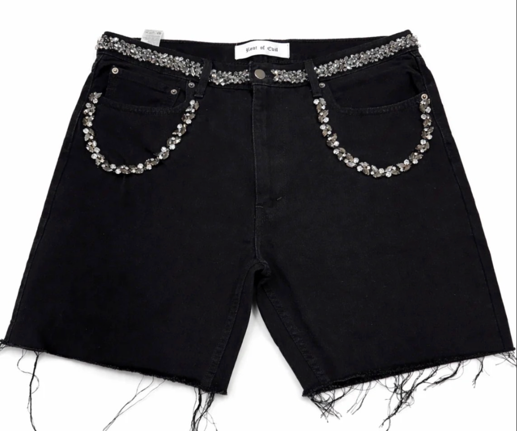 ROOT OF EVIL CRUSHED BLACK ICE JEAN SHORTS