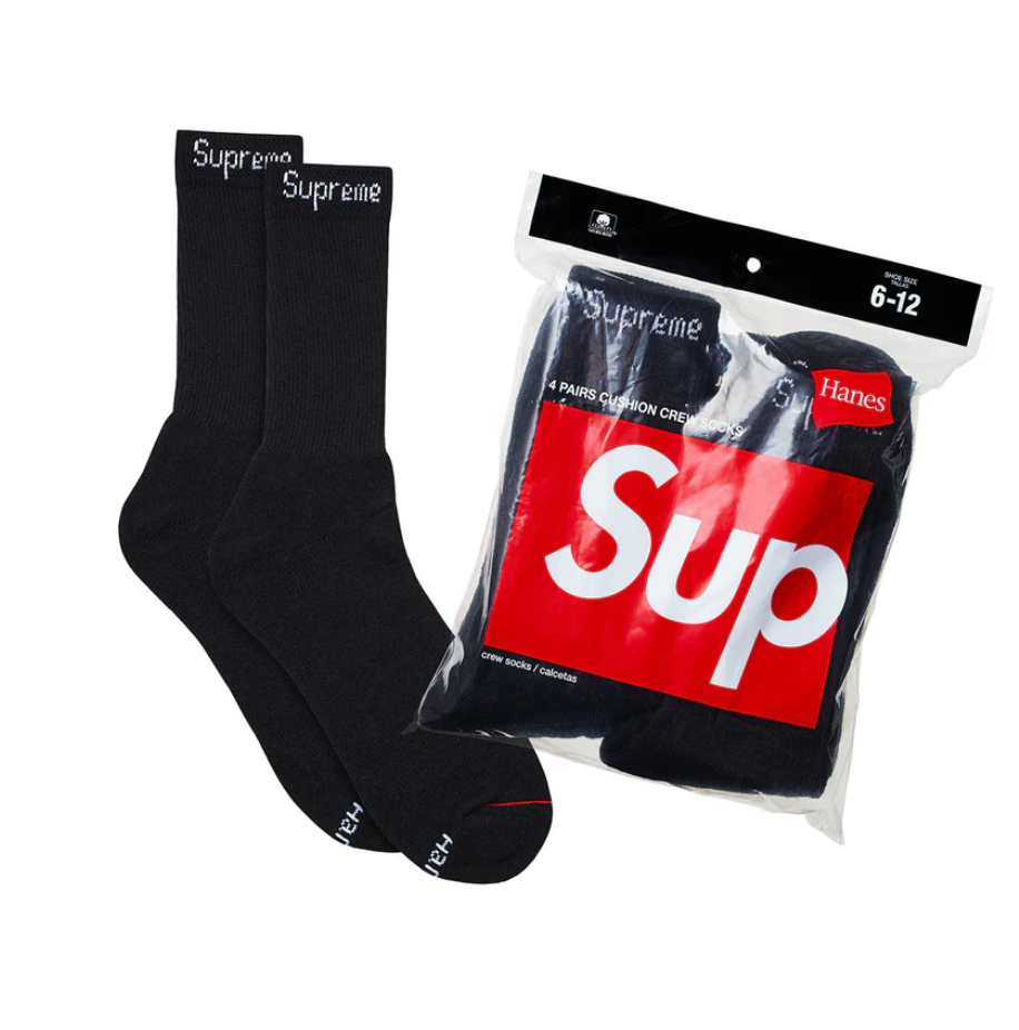 SUPREME CREW SOCKS 4 PACK BLACK