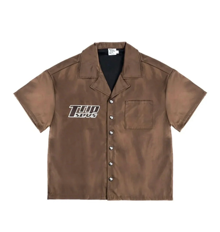 TRIPLE SEVENS NYLON BROWN BUTTON UP
