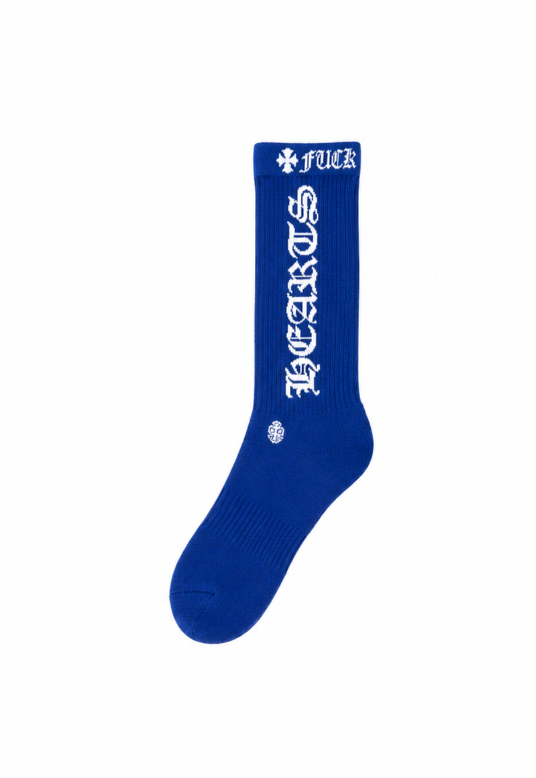 CHROME HEARTS "FUCK YOU" LOGO SOCKS BLUE
