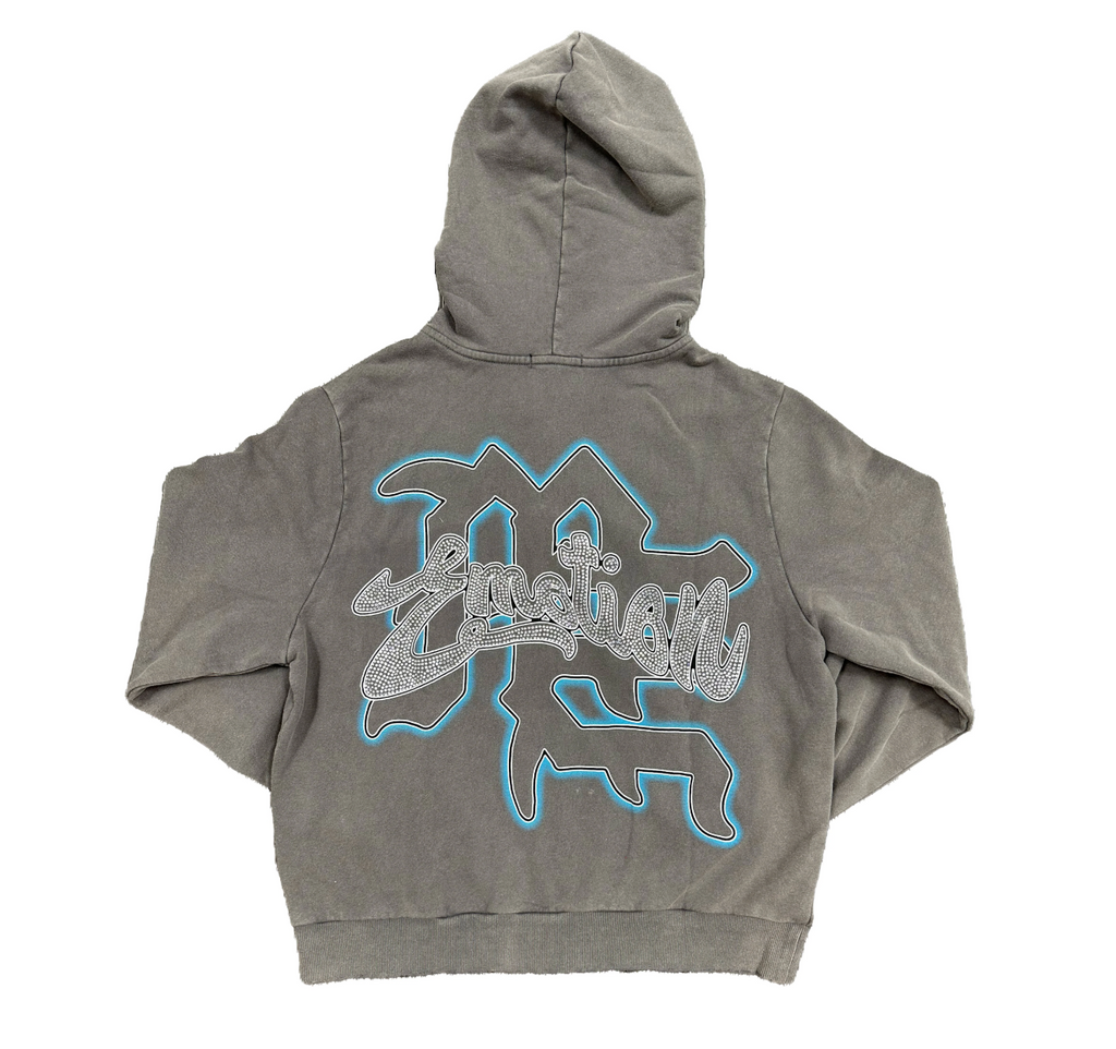 MIXED EMOTION GREY RHINESTONE HOODIE