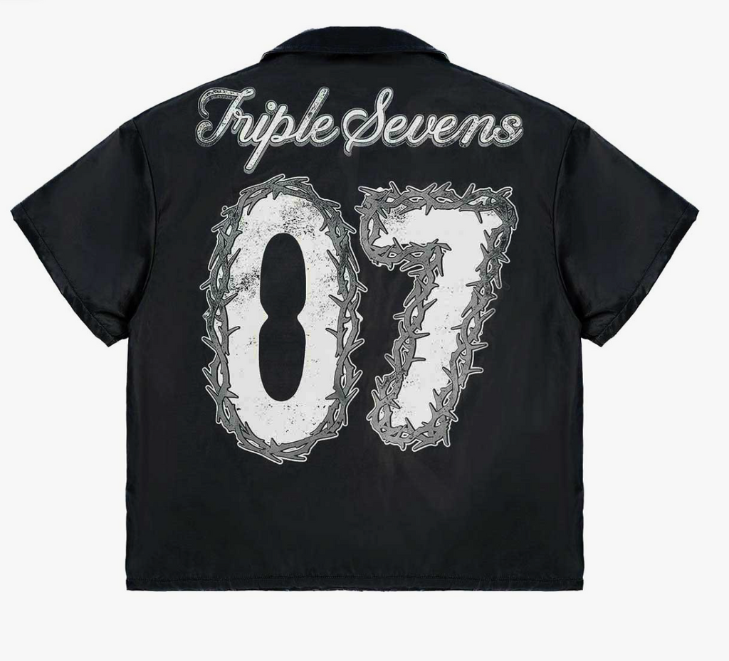 TRIPLE SEVENS NYLON BLACK BUTTON UP