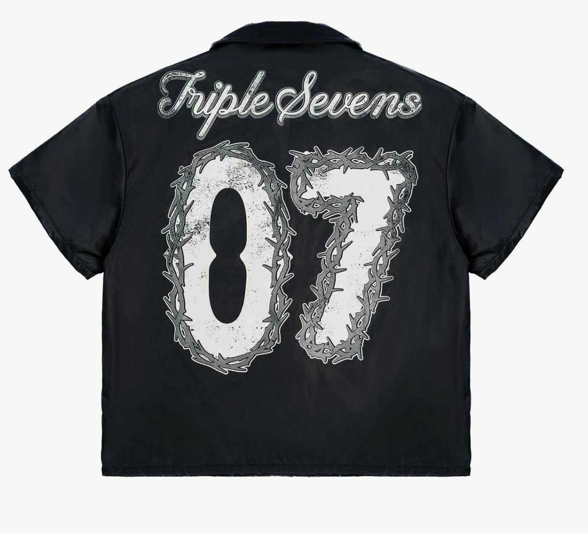 TRIPLE SEVENS NYLON BLACK BUTTON UP