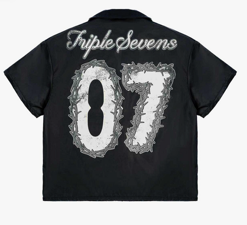 TRIPLE SEVENS NYLON BLACK BUTTON UP