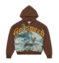 GODSPEED CHROME LIBERTY ZIP UP BROWN HOODIE