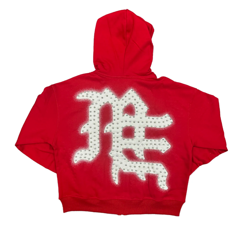 MIXED EMOTIONS RED "END" RHINESTONE HOODIE