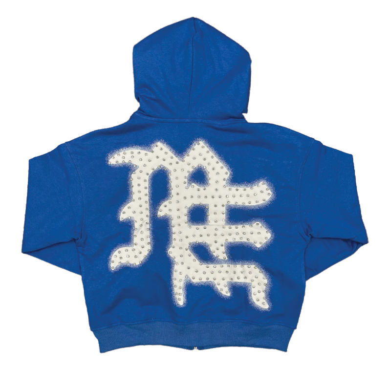 MIXED EMOTIONS BLUE "END" RHINESTONE HOODIE