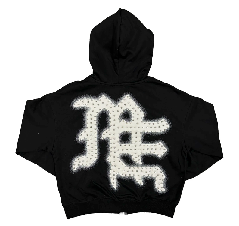 MIXED EMOTIONS BLACK "END" RHINESTONE HOODIE