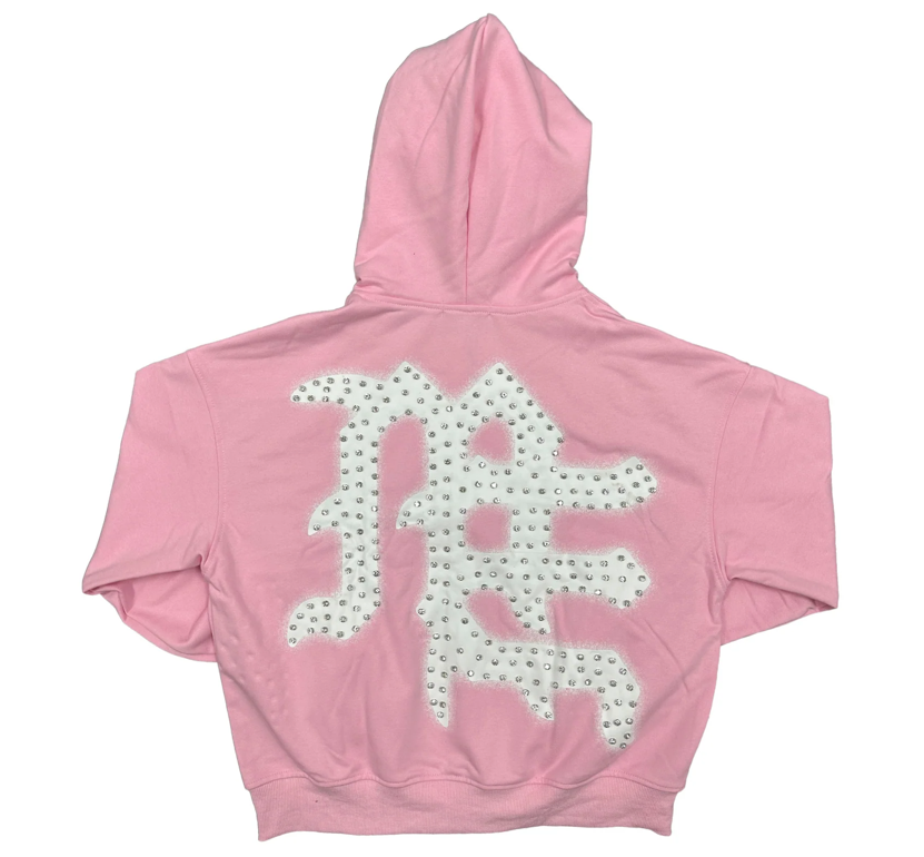 MIXED EMOTIONS PINK "END" RHINESTONE HOODIE
