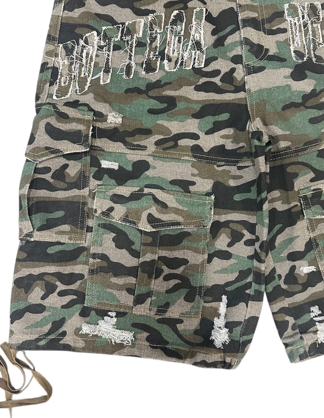 BOTTEGA DESIRES CAMO CARGO SHORTS
