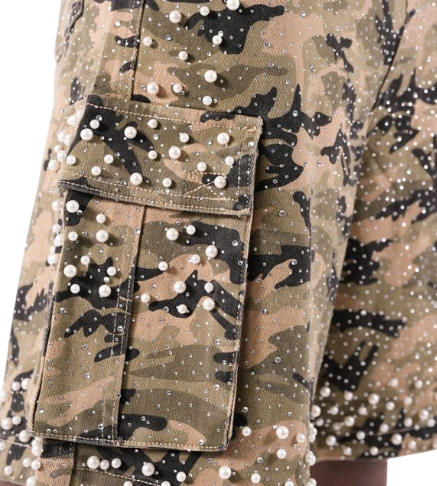 PAPER MONEY PEARL CRYSTAL CAMO JORTS