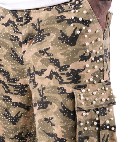 PAPER MONEY PEARL CRYSTAL CAMO JORTS