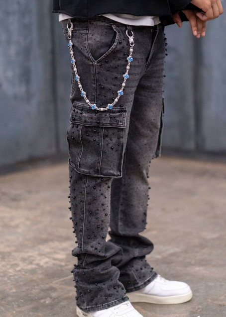PAPER MONEY BLACK WASH CRYSTALLIZED PEARL PANTS