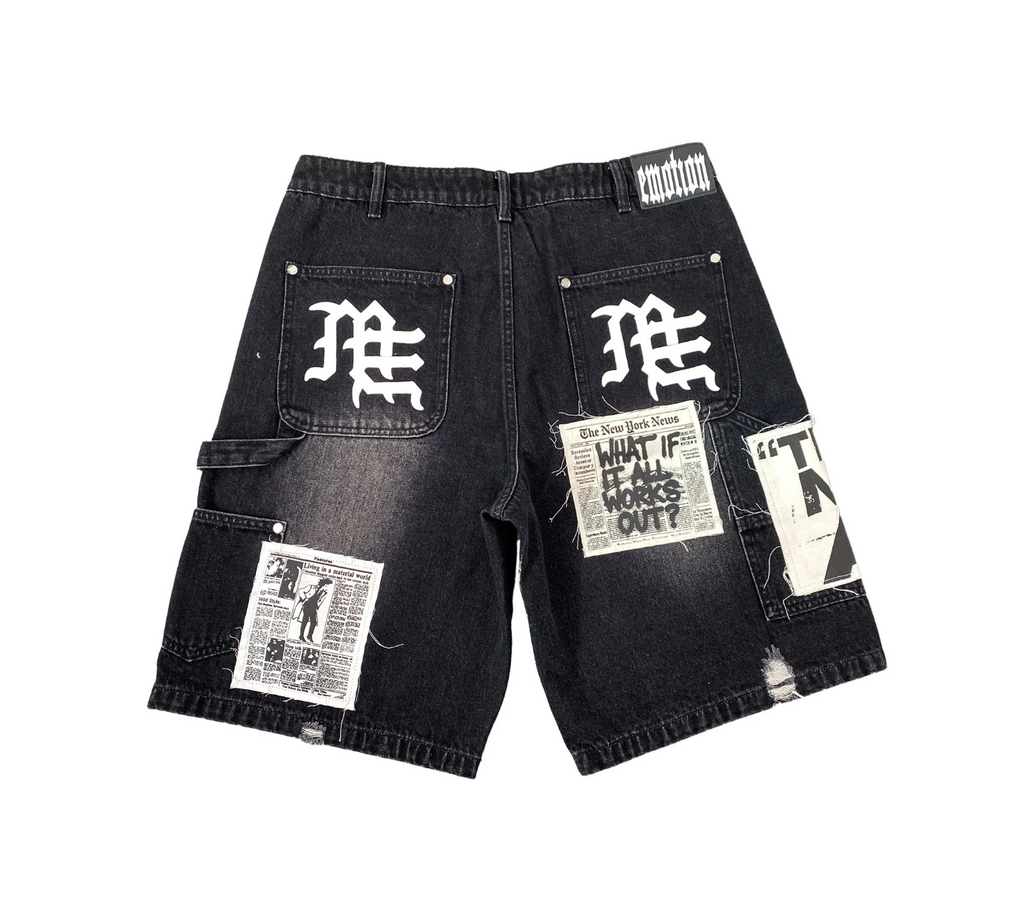 MIXED EMOTION BLACK AI DENIM SHORTS