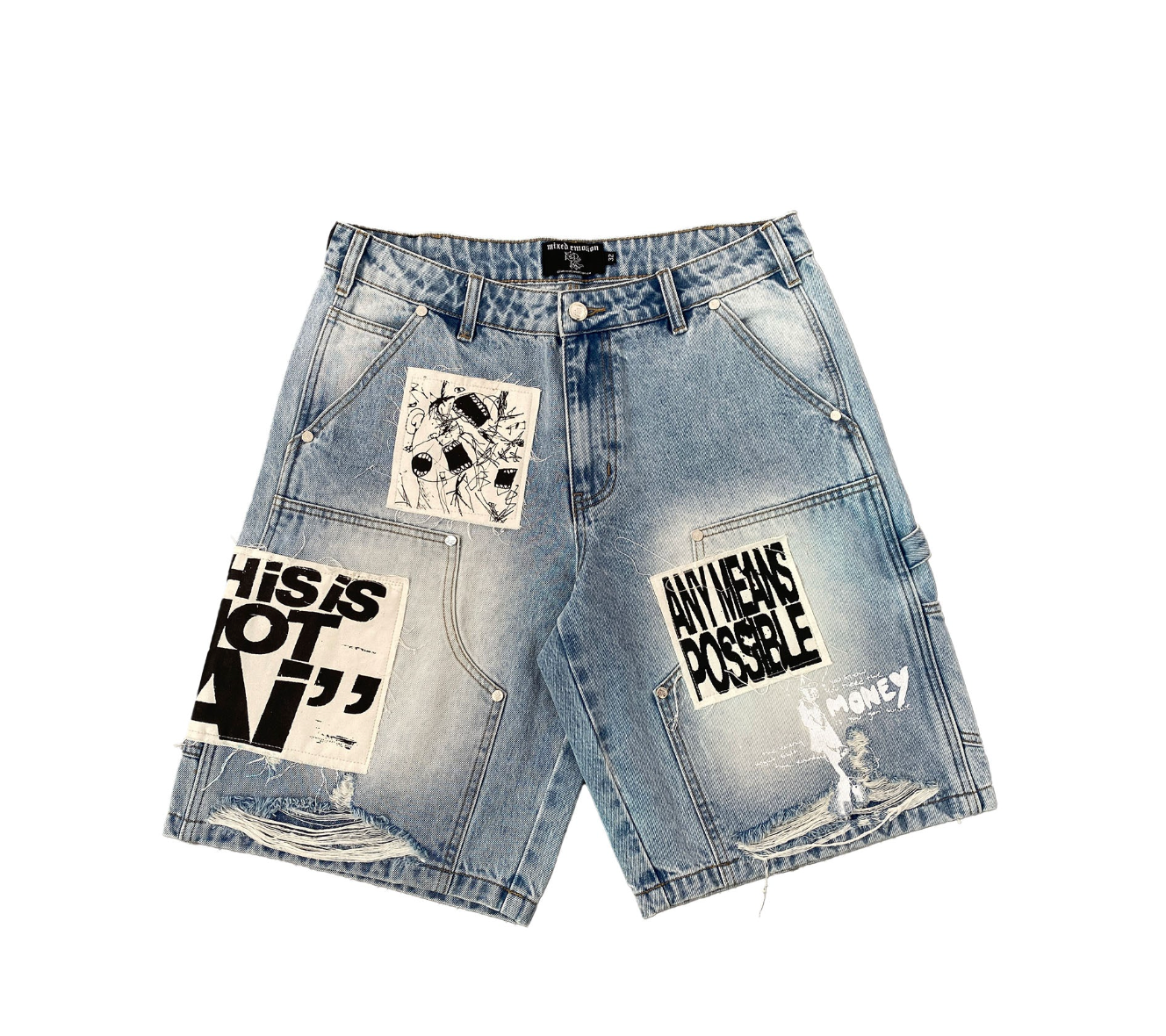 MIXED EMOTION BLUE AI DENIM SHORTS