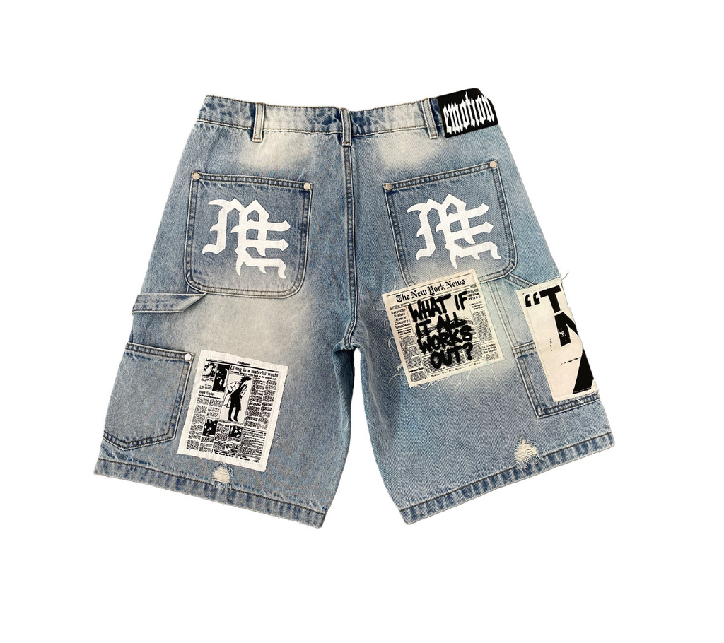 MIXED EMOTION BLUE AI DENIM SHORTS