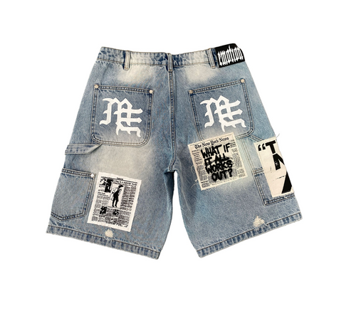 MIXED EMOTION BLUE AI DENIM SHORTS