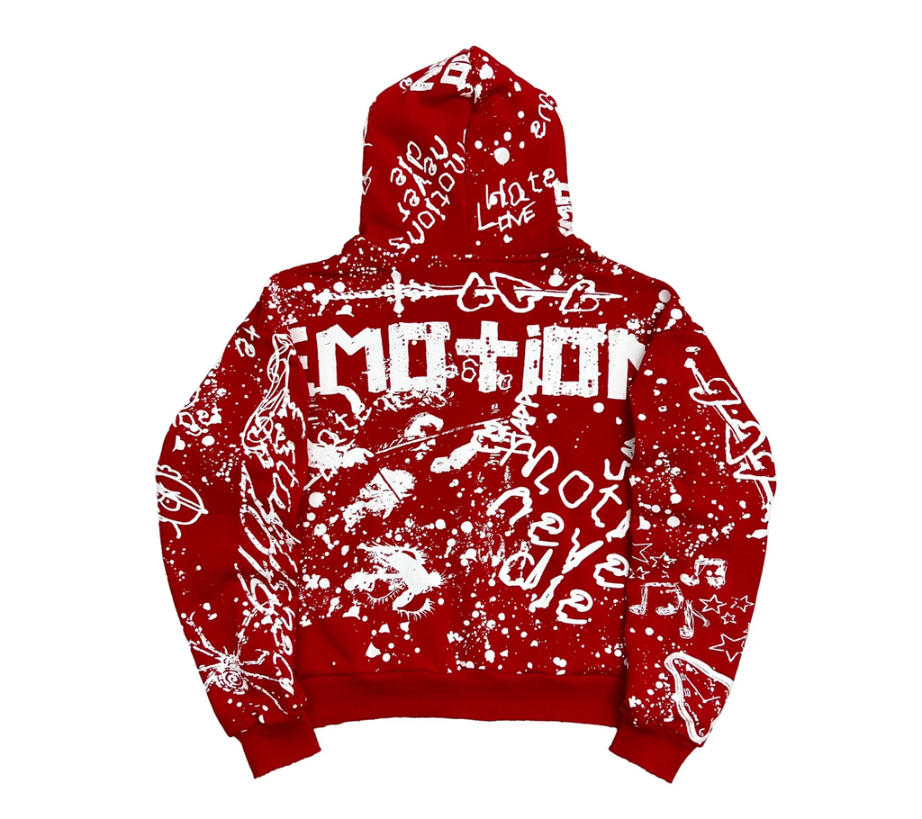 MIXED EMOTION RED GAFFITI HOODIE
