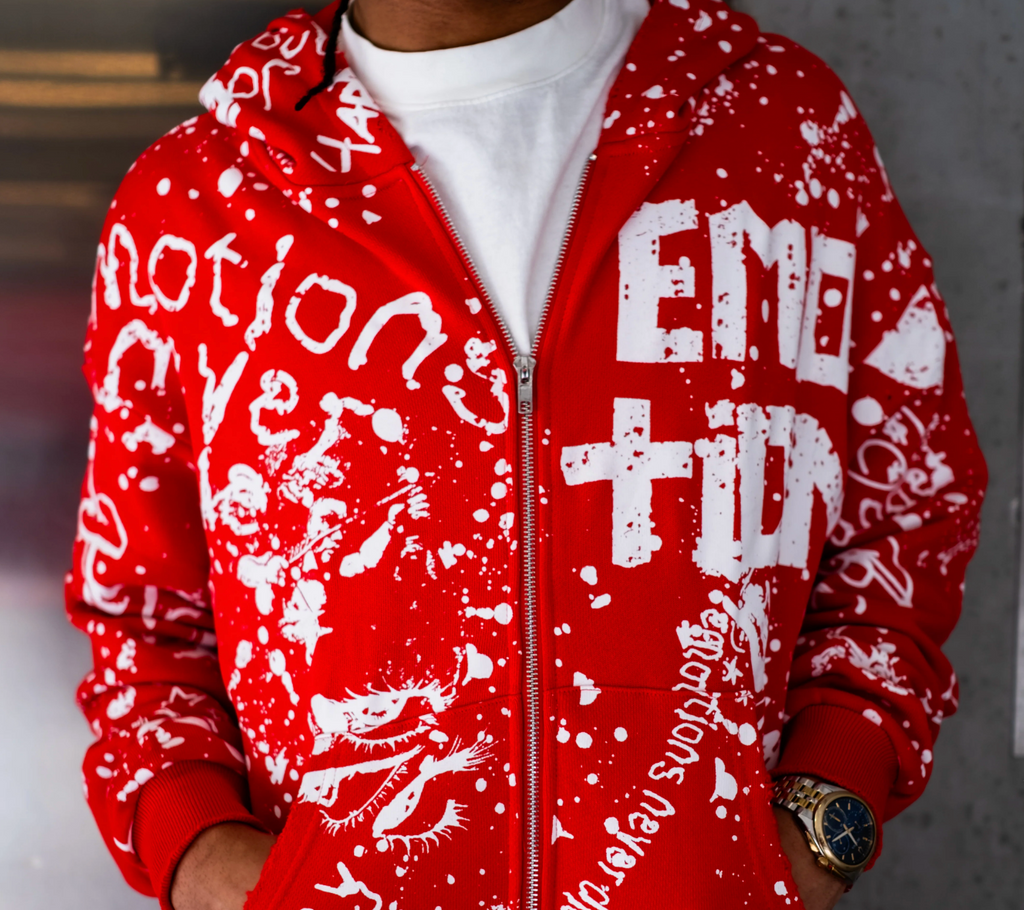 MIXED EMOTION RED GAFFITI HOODIE