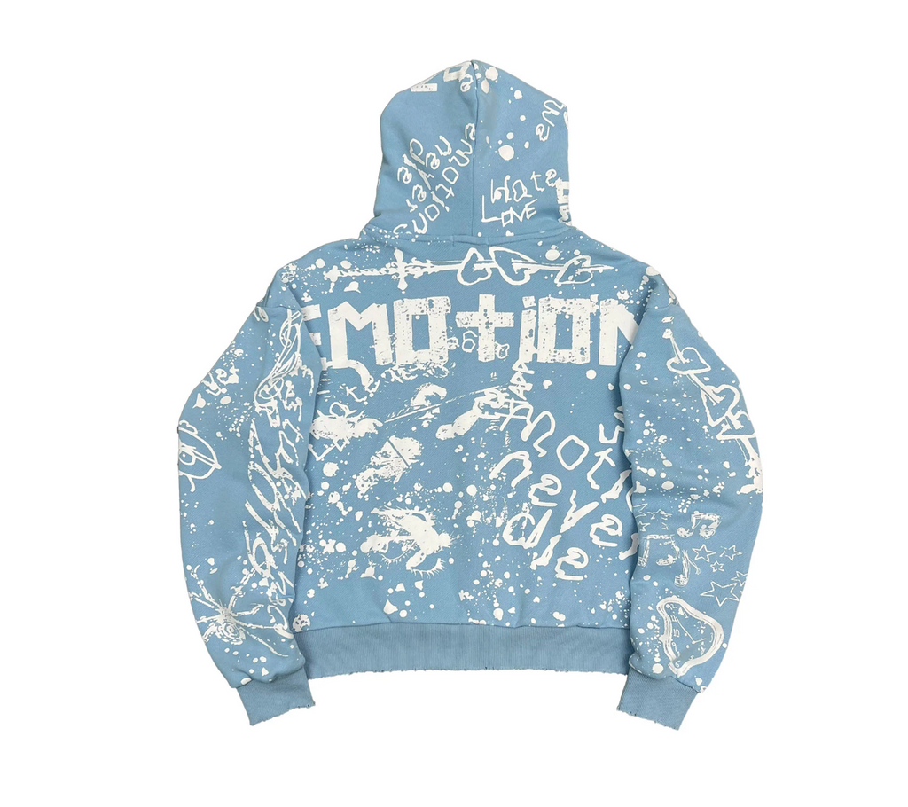 MIXED EMOTION BLUE GAFFITI HOODIE
